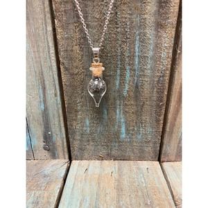 Protection black tourmaline crystal sand spell jar vial stainless steel necklace